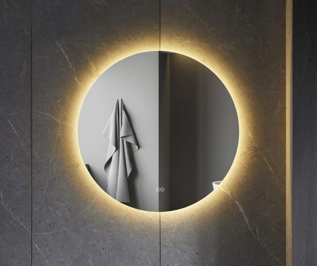 ronde spiegel 100 cm in diameter frameloos met led verlichting rondom en touch bediening voor kleur en anti-condens functie