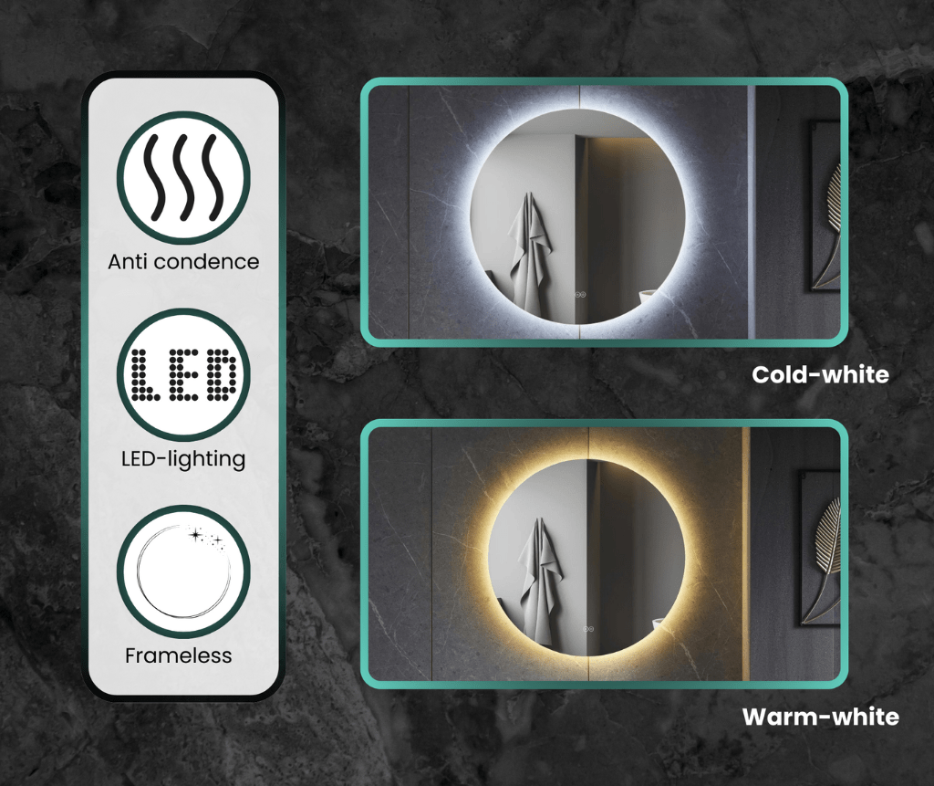 Ronde spiegel frameloos anti-condense led verlichtingskleuren