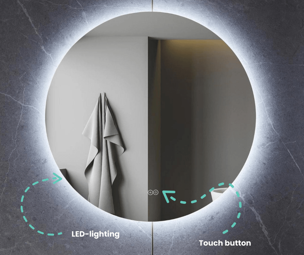 Ronde spiegel frameloos led verlichting met touch button